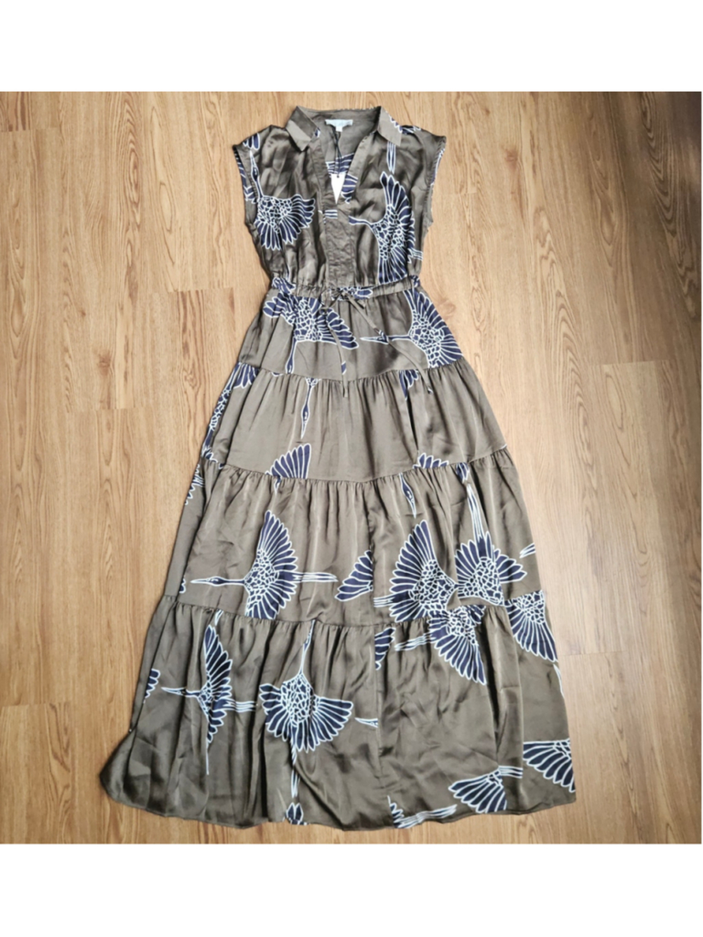 NWT Pinch Olive Crane Tiered Maxi Dress Sleeveless Boho Womens Small